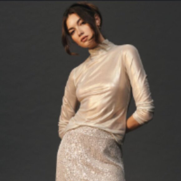 Brand New By Anthropologie Mesh Turtleneck Top - Picture 5 of 7